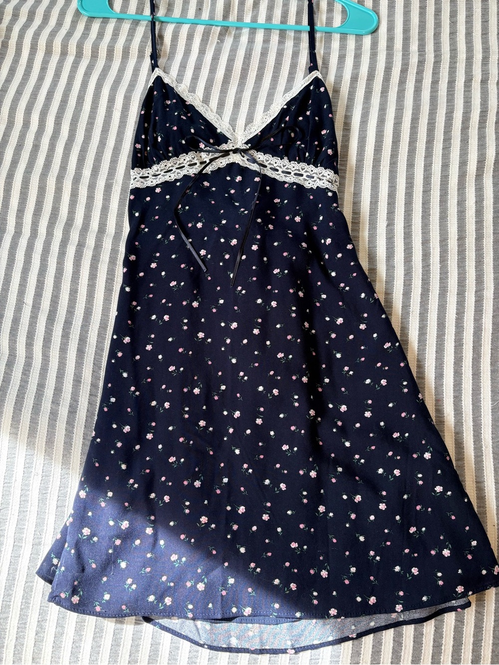 Hollister Navy Floral Lace-Trim Slip Dress